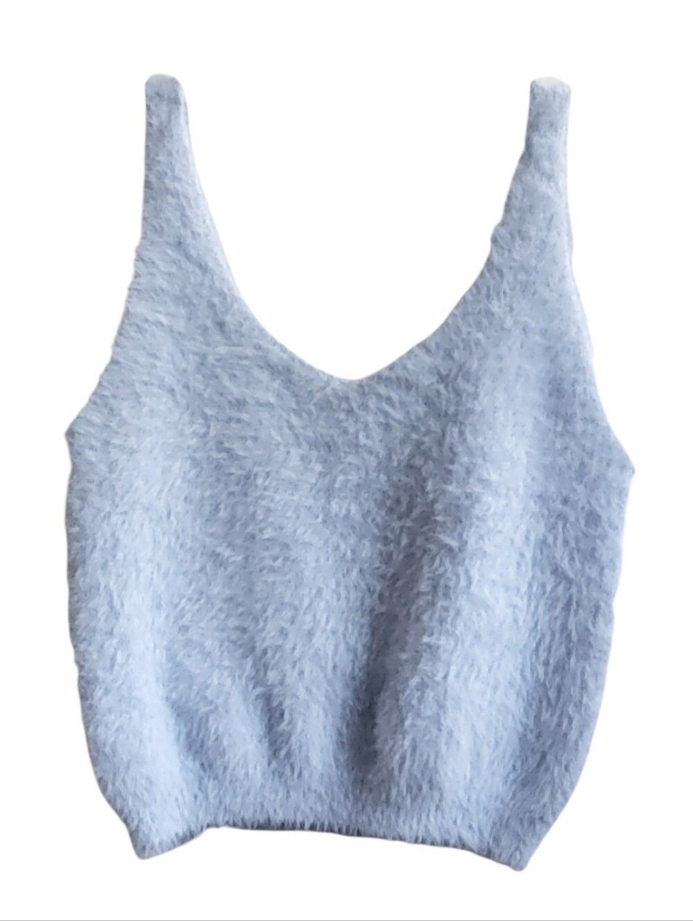 La Vie En Rose Light Blue Vegan Cashmere Cropped V-neck Tank Top Leisure medium